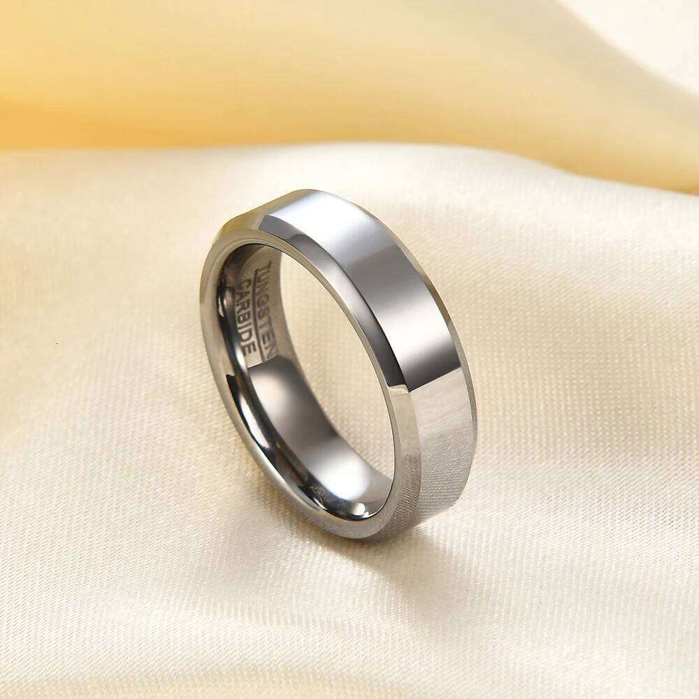 VQYSKO Classic Jewelry 6mm Men Women Simple Rings Polish Double Hypotenuse Tungsten Steel Wedding Band Engagement Ring H260312
