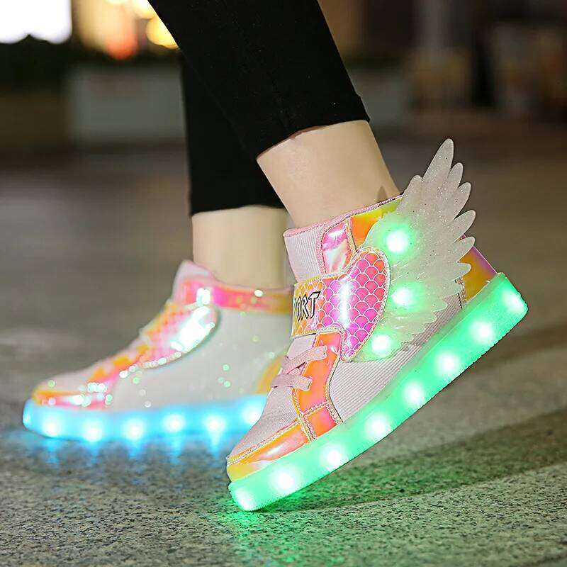 Casual New Small Medium-sized LED Charging Luminous Children's USB Colorful Light Shoes H260312