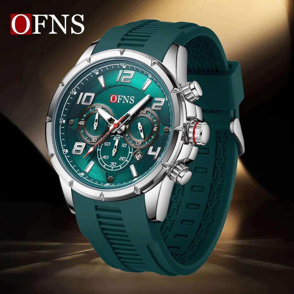 OFNS 8027 Fashion Quartz Watch Men Calendar Business Multifunction Chronograph Wristwatch Waterproof Luminous Sport Watche Male