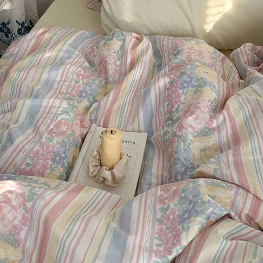 Floral Style Duvet Pure Cotton Bed Girls Soft Comforter Covers with Pillowcase King Size Quilt Cover Set H260312