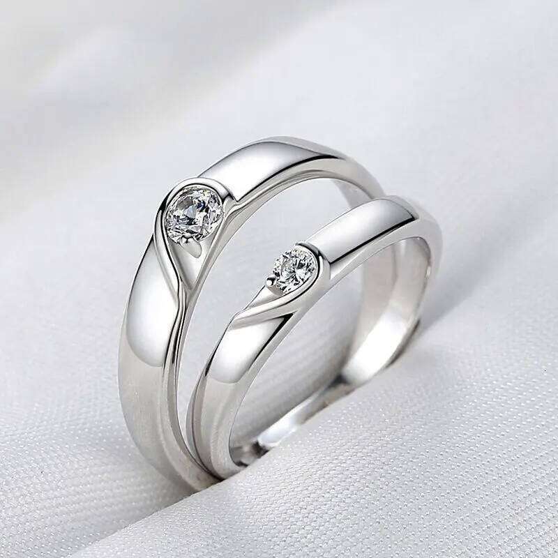 Luxury Romantic Two Hearts Beat As One Couple Rings for Women Men Fashion Zircon Wings Design Engagement Wedding Ring Jewelry W260311