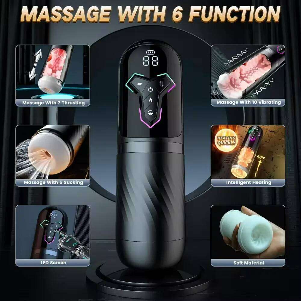 Automatic 5 IN 1 Telescopic Sucking Licking Male Masturbator Cup Penis Pump Heated Vagina Masturbation Adults Sex Toy for Men Z260311