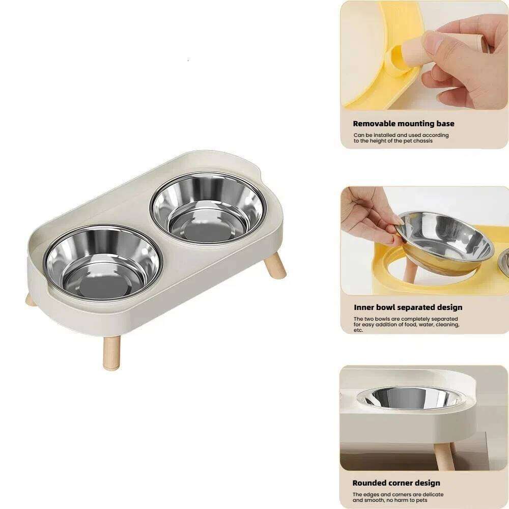 Stainless steel double dog cat bowl, shockproof and splash proof, detachable for cleaning, reducing bacteria.zwq 26Y0312
