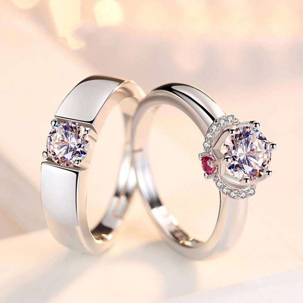 2Pcs/Set Classic Pink Zircon Geometric Square Couple Rings For Women Men Romantic Proposal Promise Wedding Paired Ring Jewelry W260311