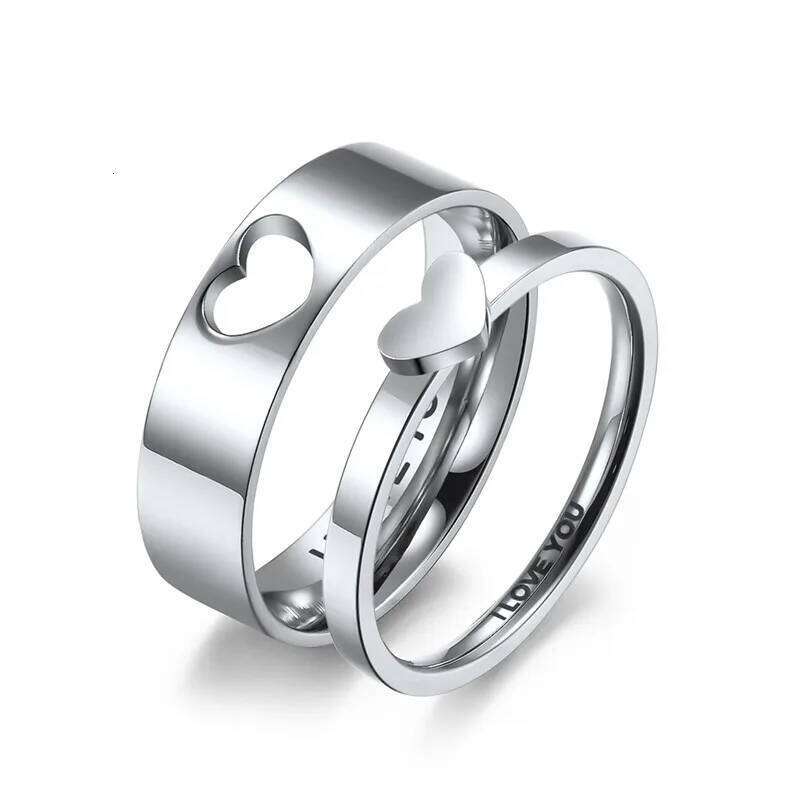 Stainless Steel Hollow Heart Puzzle Couple Rings "I LOVE YOU" Engraved Wedding Band Ring for Women Men Size 5-12 W260311