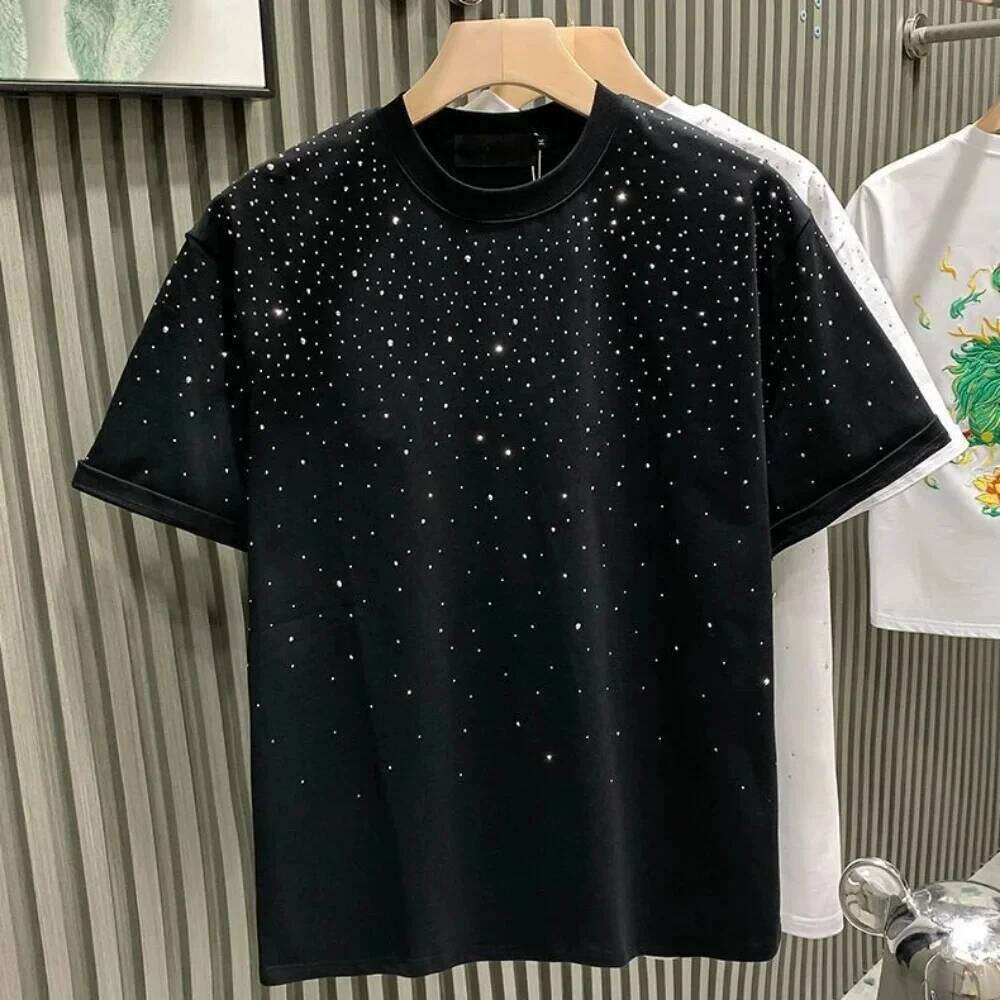 Men Clothing Summer Rhinestone Rivet Round Neck Casual T-shirt Korean Version Men's Short Sleeves Tee 26H0312