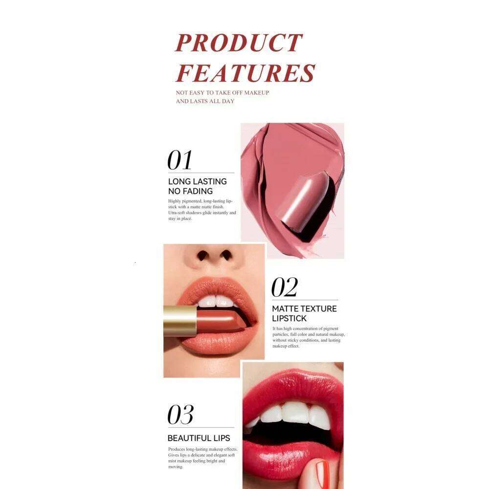 SAM SUGAR 6pcs Lipstick Set - Matte & Shiny Diamond Finish Long-Lasting Non-Sticky Moisturizing Velvet Sexy Red Colors Lip Kit W260311