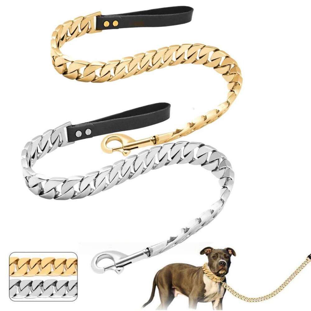 Traction Solid Super Strong Gold Stainles Steel Pet Lead Chain 32Mm 19Mm Bulldog Pitbull Large Dog Collar Leash Bamubi