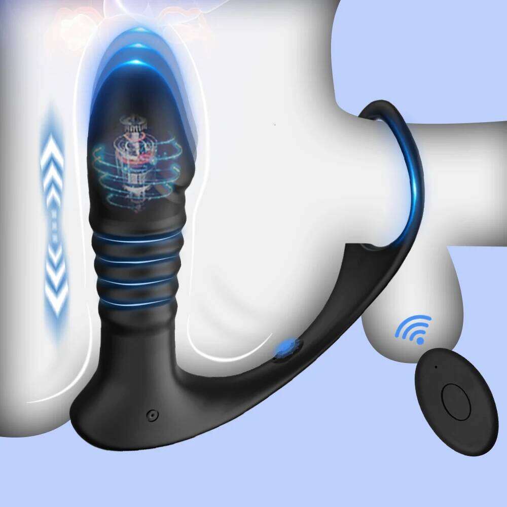 4in1 Thrusting Vibrating Vibrator Prostate Cock Ring Anal Plug G Spot Massager Male Sex Toys for Men Women Couples Z260312