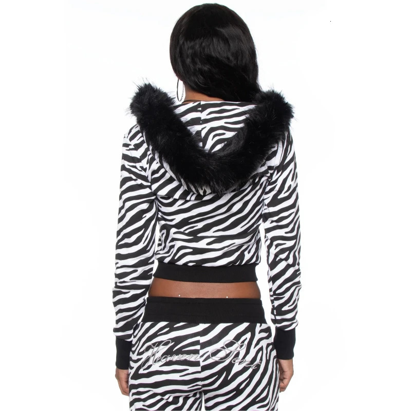 Y2K leopard print personalized fashionable European and American autumn and winter slim-fitting short fur collar sweater zipper 260311