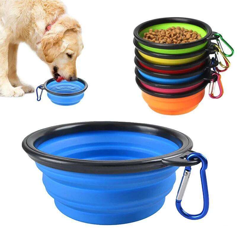 1000ML Silicone Feeder With Carabiner Folding Cat Bowl Travel Dog Feeding Supplies Food Water Container Pet Accessories 26Y0312