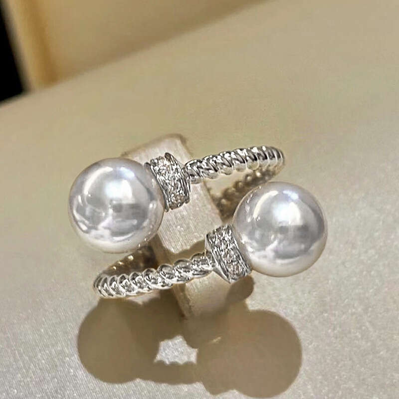 Fashion Luxury Pearl Rings for Women Wedding Rings Twisted Double Bead Adjustable Exquisite Classic Open Ring