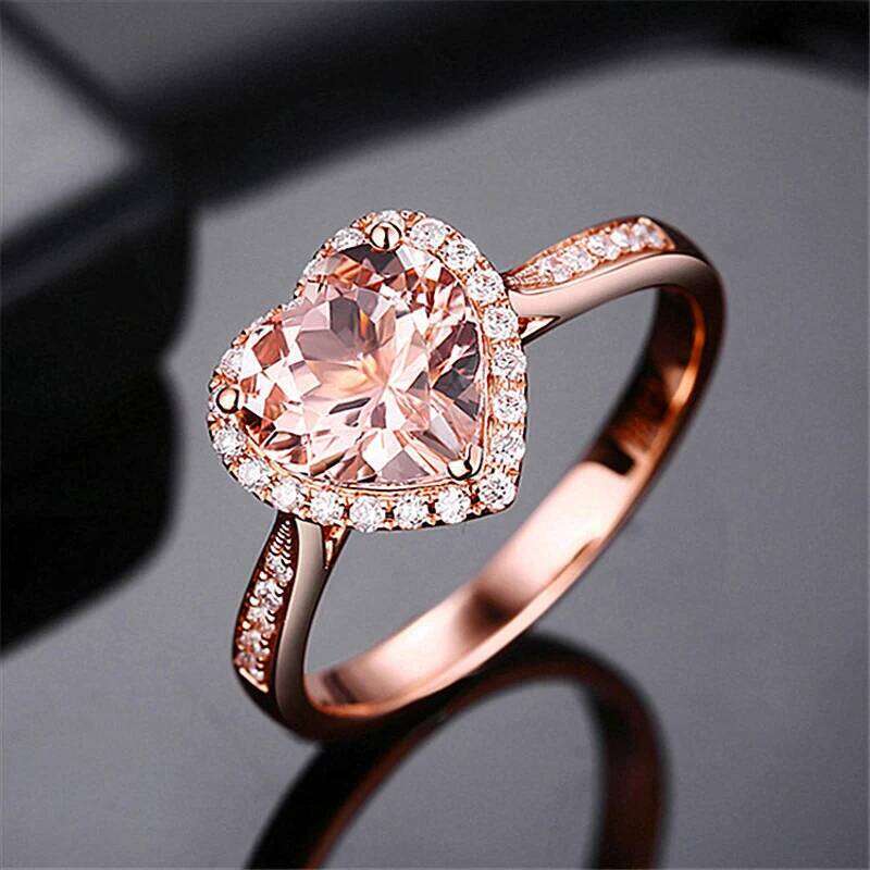 Heart Rings for Women Wedding Engagement Bridal Jewelry Cubic Zirconia Stone Elegant Rose Gold Silver Ring H260312