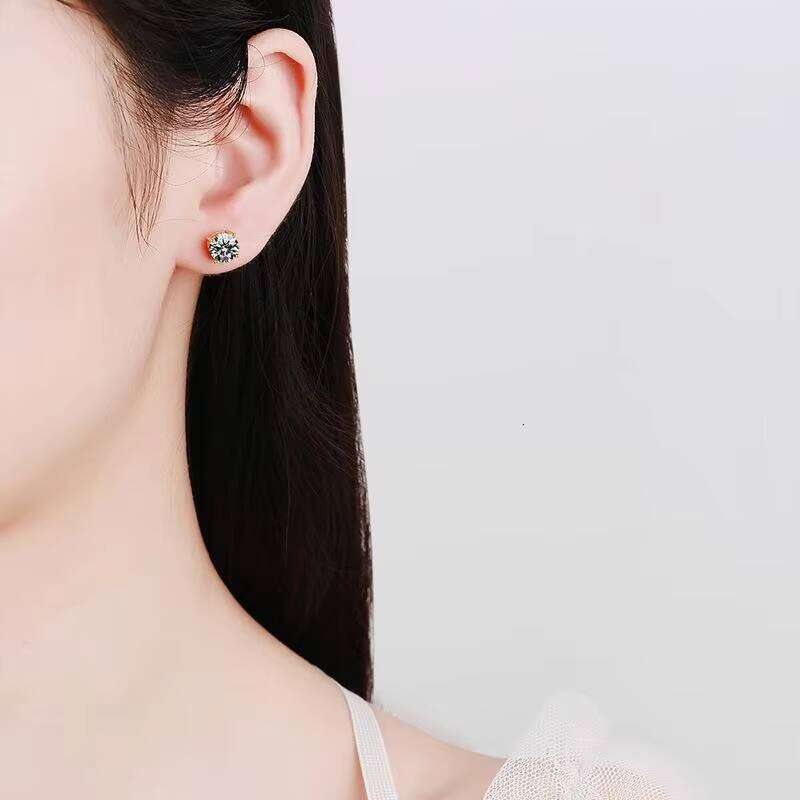 S Pure Sier Gold-Plated Classic Four-Prong 1 Carat VVSD Colored Sulfur Stone Unisex Earrings