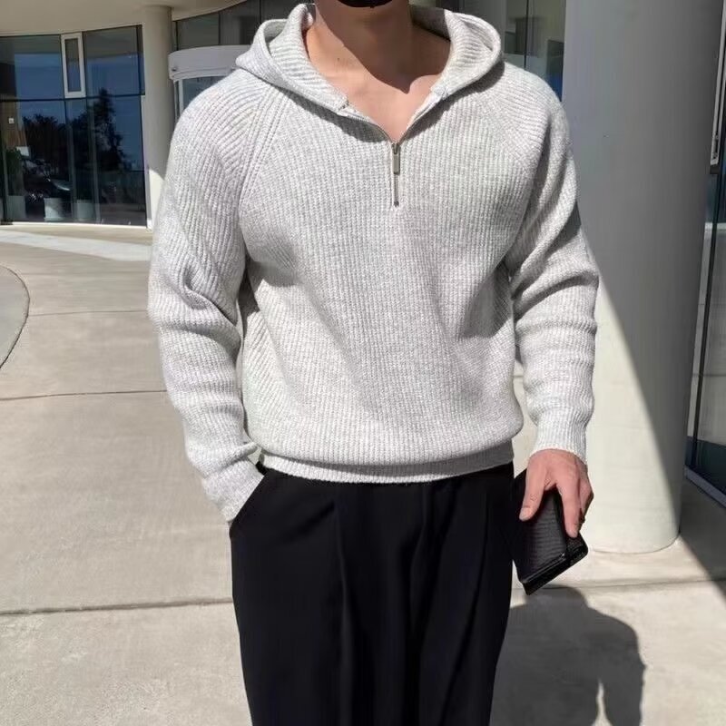 New Half-zip Hooded Sweater For Men Trendy Brand Spring And Autumn Designer Hoodie Casual Style Thick Knitted Jacket Heavy-duty Outerwear