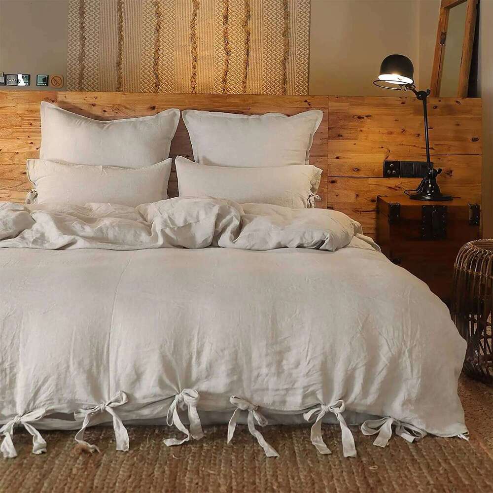 Pure Linen Cover Set, Comfortable Bedding 1 Duvet cover 2 Pillowcases, Soft And Skin Friendly Queen/King Double Single Bed H260312
