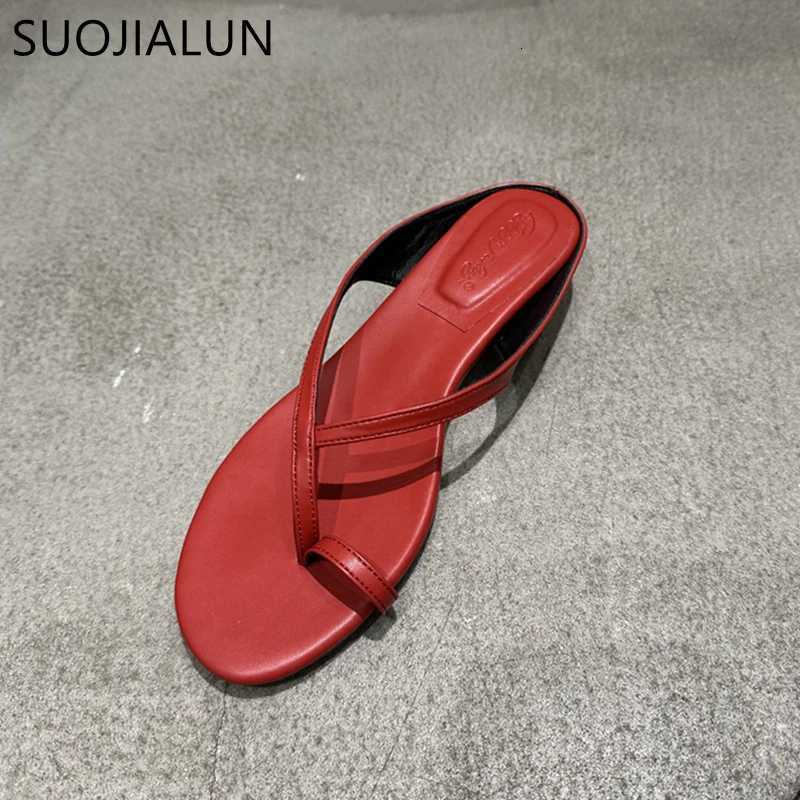 SUOJIALUN 2025 Summer New Women Slipper Fashion Narrow Band Ladies Elegant Flip Flop Square Low Heel Dress Slides Shoes K260312