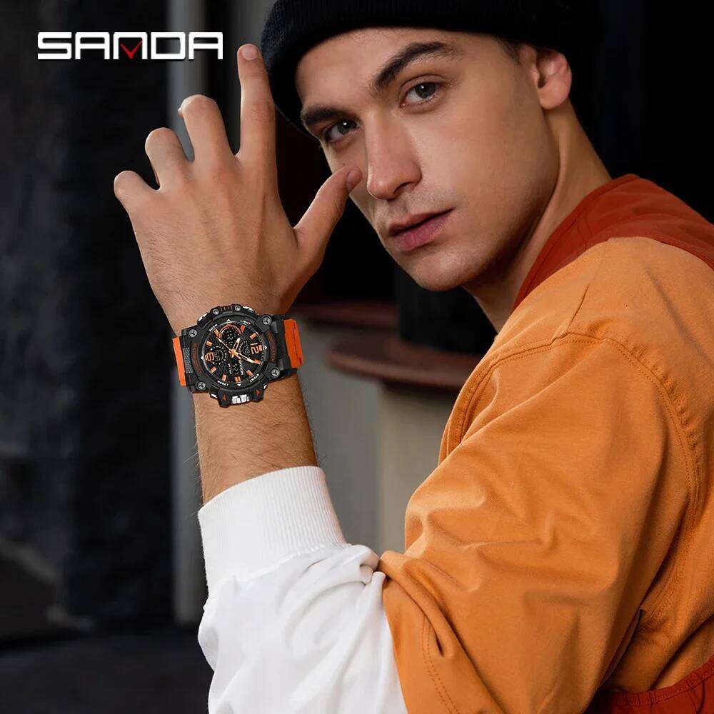 SANDA New 6276 Luxury Sports Multifunctional Waterproof LED timing Fashion Men's Electronic Watch Alarm C
