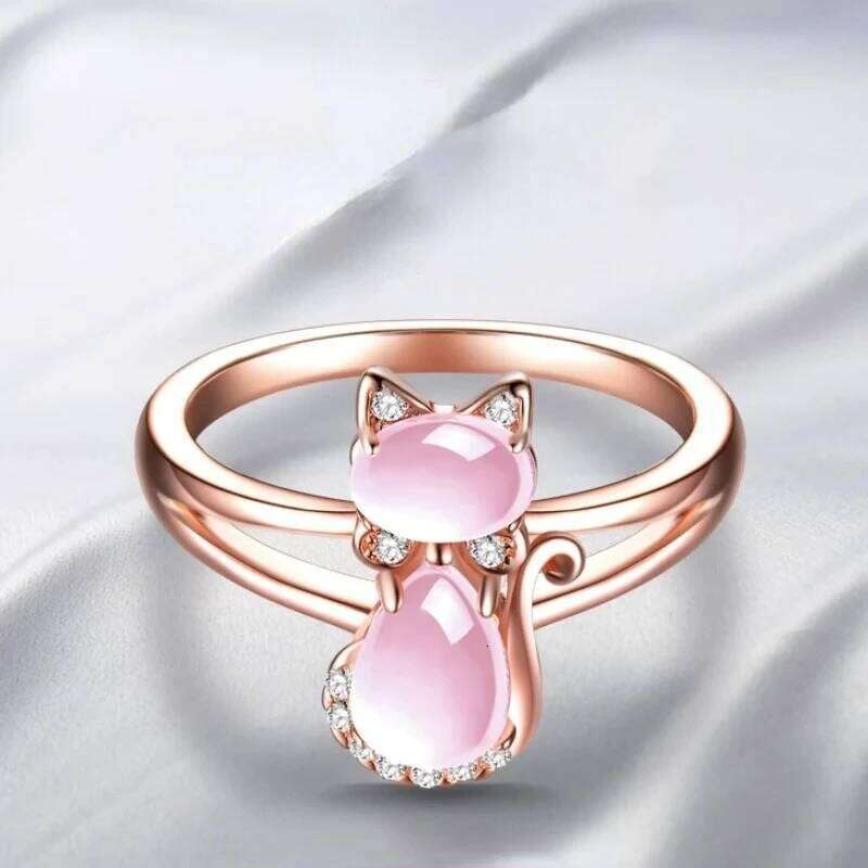 Huitan Rose Gold Color Cat Rings for Women Cute Girls Gift Exquisite Finger Accessories Party Daily Wearable Statement Jewelry H260312