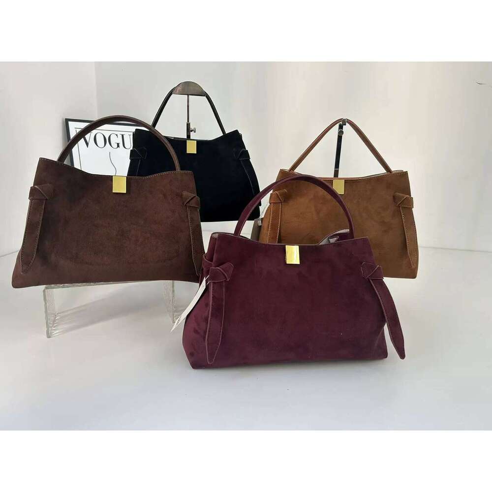 Yuzefi Women Leather Suede Small Crowd Single Shoulder Crossbody Large Capacity Portable Potsticker Bag