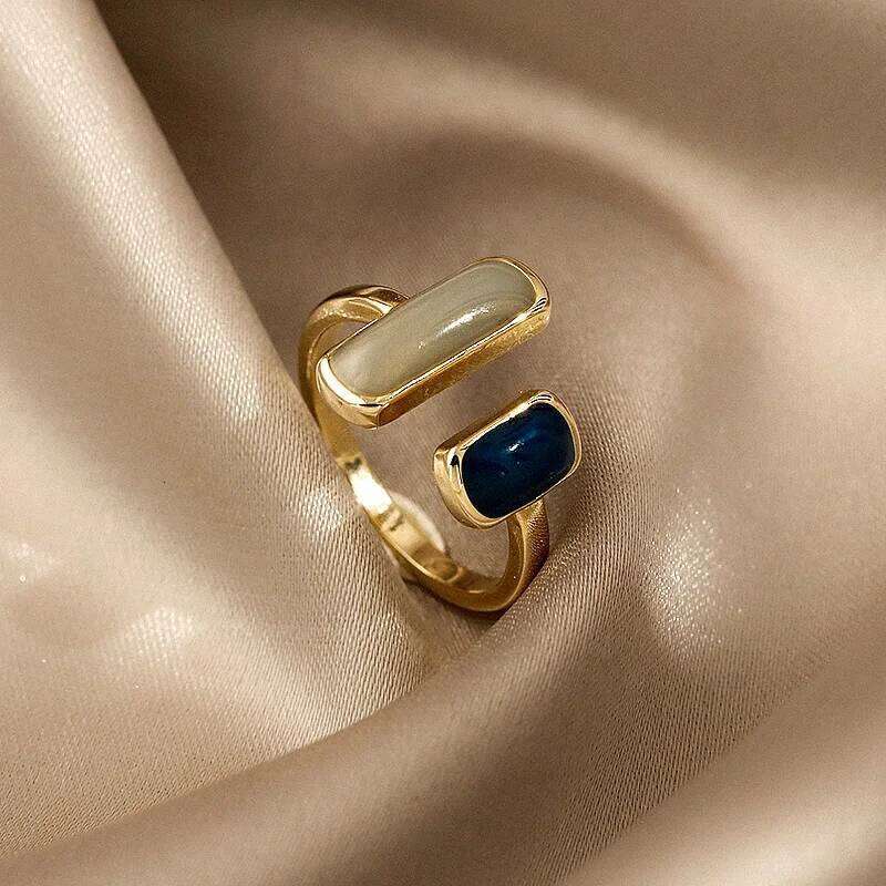 Fashion Retro Double Oil Drop Women's Open Geometric Gold Metal Ring Wedding Jewelry Birthday Gift H260312