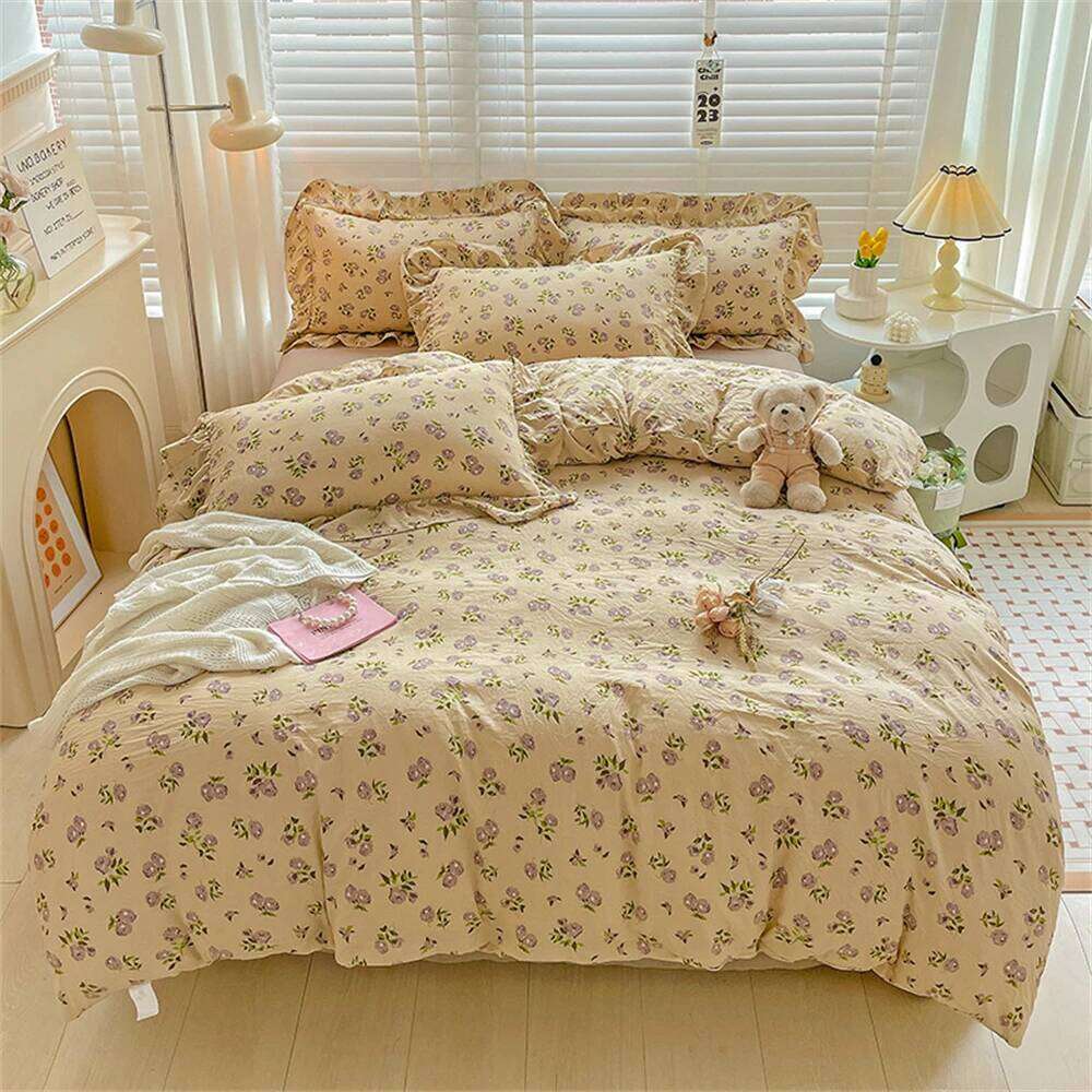 Fresh Plant Flower Sheet for Children and Adults Four-Piece Bed Set Pillowcases Soft Washed Cotton Home Textiles H260312
