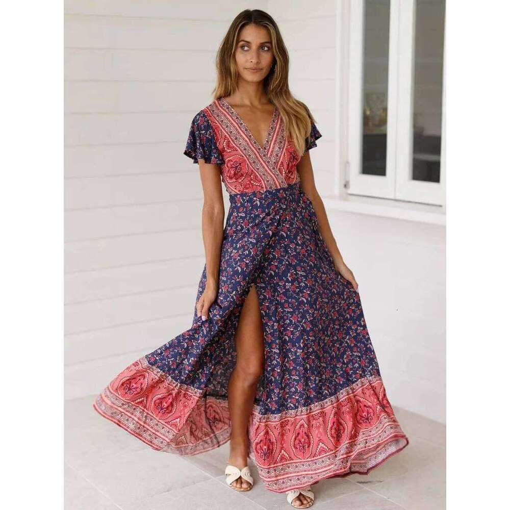 2024 Summer Leisure Hot Sale Holiday Printed Sexy Long Dress Women's Wear C260312