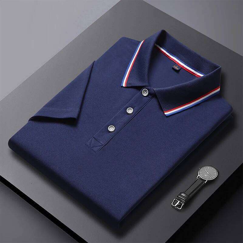 Solid Color Shirt Men's Business Polo Collar Half Top Summer Casual Short sleeved T-shirt for Men an 26H0312