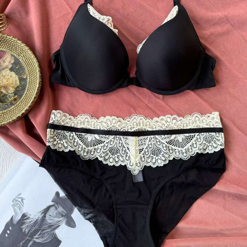 Women Classic Satin Bra and Panty Set with White Lace Trim Elegant Underwear for Everyday Wear or Romantic Moments
