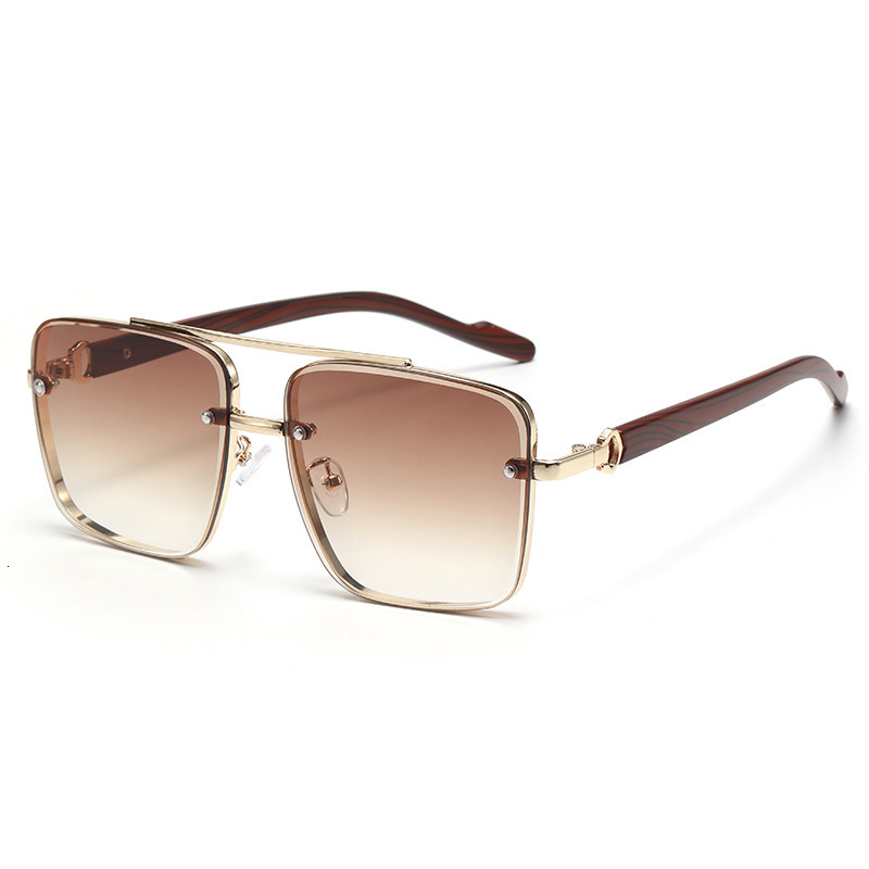 New Metal Double Beam Square Frame Wood Grain Leg Trendy Men's Driving Sunglasses