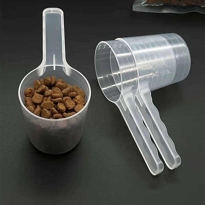 Transparent Mea Pet Food Measuring Spoon with Graduation Durable Plastic Feeding Dog Shovel 100ml 26Y0312