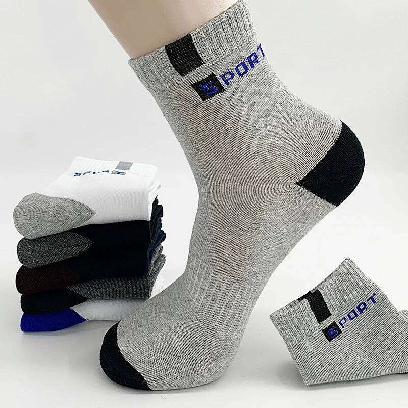 5Pairs Winter Bamboo Fiber Men's Cotton Letter Sports Sock Breathable Deodorant Business Socks Size 37-45 Sox Z260312
