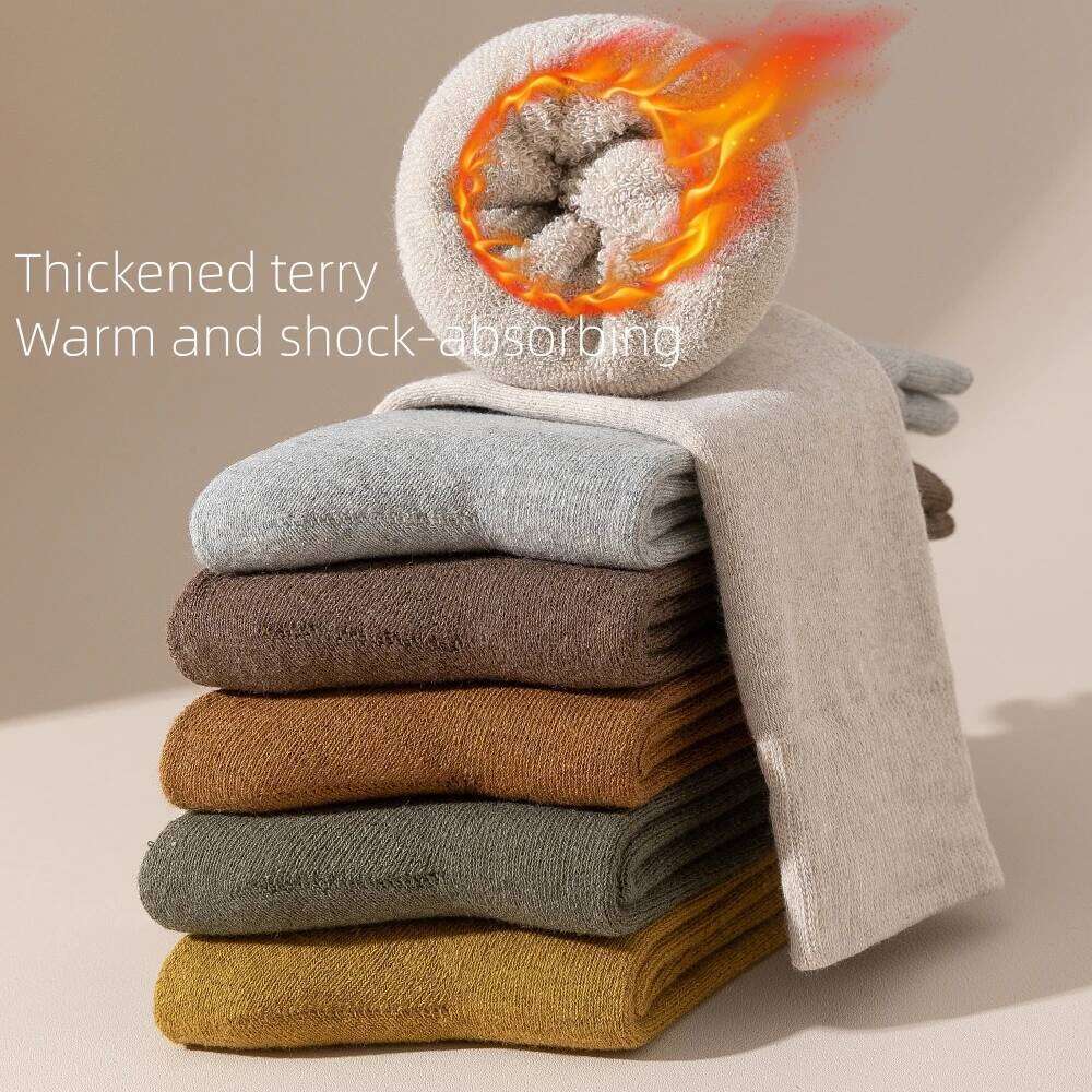 3 Pair Men's Winter Thick Warm Terry Cotton High Quality Business Solid Color Fashion Casual Socks Z260312