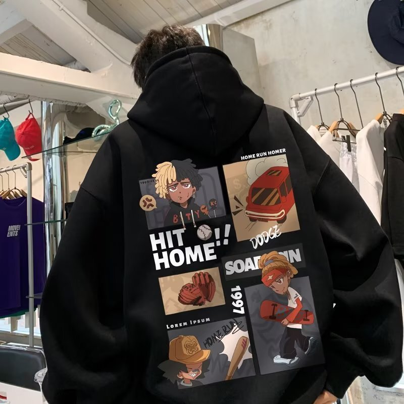 And Cartoon Print Designer Hoodie Chinese Cotton Silver Fox Fleece 400g Hoodie With Original Niche Design For Autumn And Winter Men's Wear