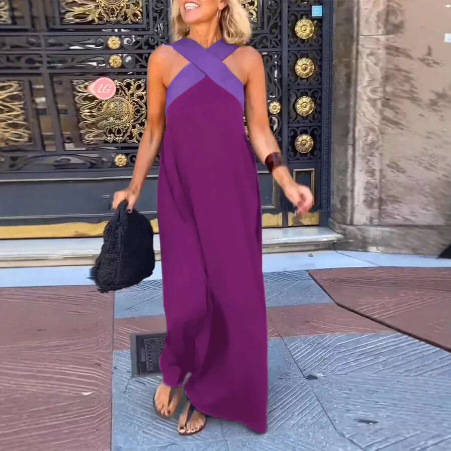 2025 Summer New Cross-Border Women's Clothing Foreign Trade Long Cross Sexy Backless Dress