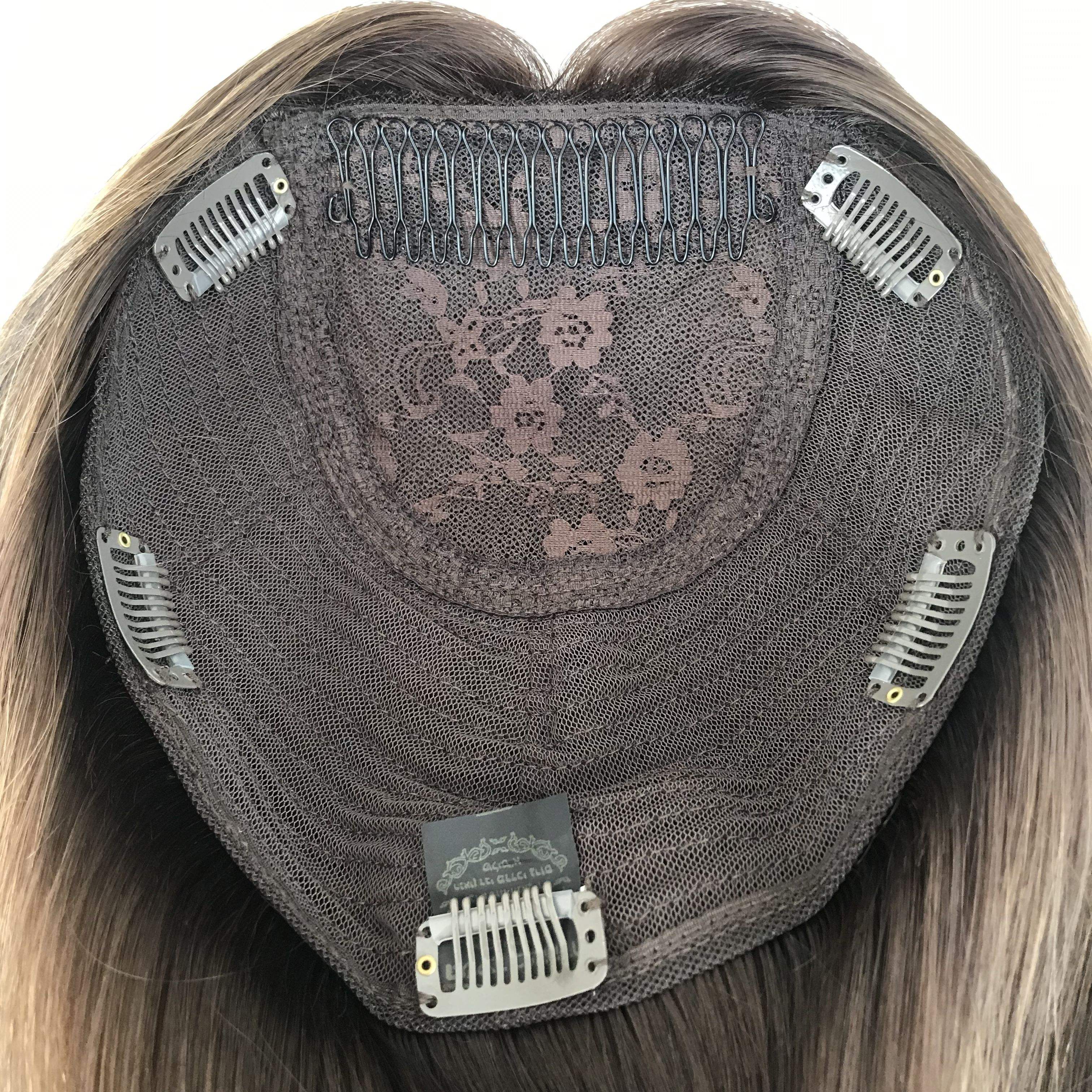 Jewish Topper Full Virgin European Hair 8x8'' Silk Base Natural Scalp balayage dark Brown Same Length Sheitels Silk Top Kosher Wig custom