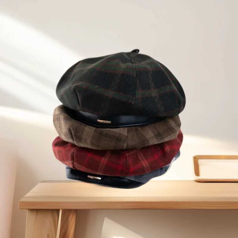 Retro British Plaid Beret Hat Womens Autumn Winter Korean Style Casual Painter Cap Simple Woolen Fashion Girl Hat H260312 - view 4