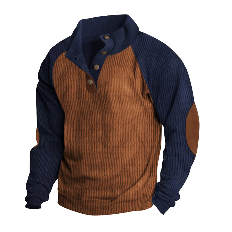 Autumn/winter European Size Men's Polo Raglan Sleeve Designer Shirt Designer Hoodie Casual Stand Collar Loose Corduroy Color Block Sports Sweatshirt Henley