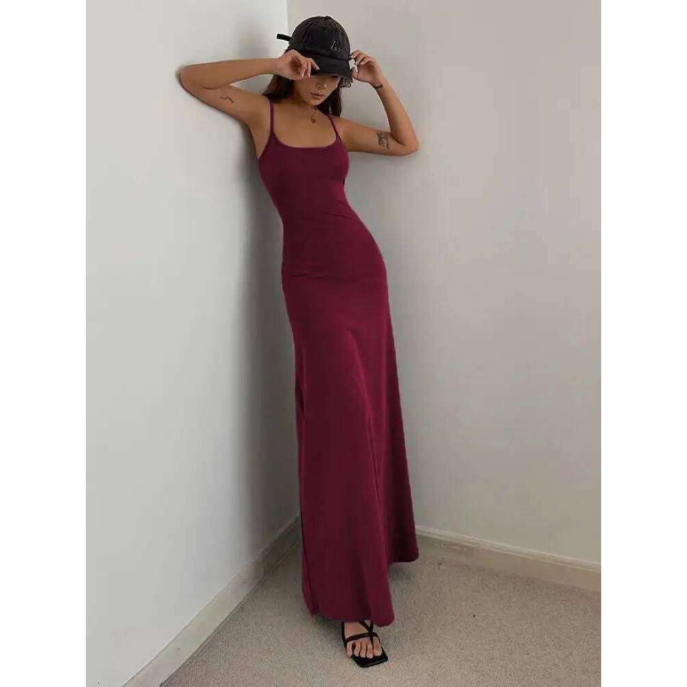 Women's Slim-Fit Halter Neck Midi Elegant Bodycon Long Summer Dress Sexy Spaghetti Strap Beach Party Wear C260312