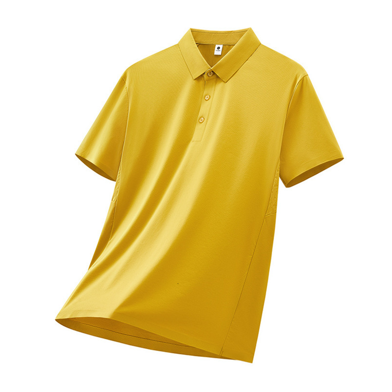 Cross-border seamless nylon-polyester for men, short-sleeved t-shirt, solid color business casual men's collared top, T-shirt polo shirt