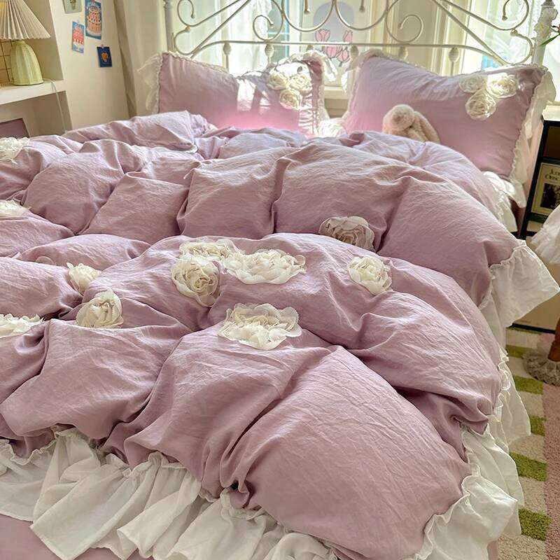 3/4Pcs Korean Style Princess Lace Ruffles Skin-friendly Soft Flowers Embroidery Bedding Set Duvet Cover Bed Sheet Pillowcases H260312