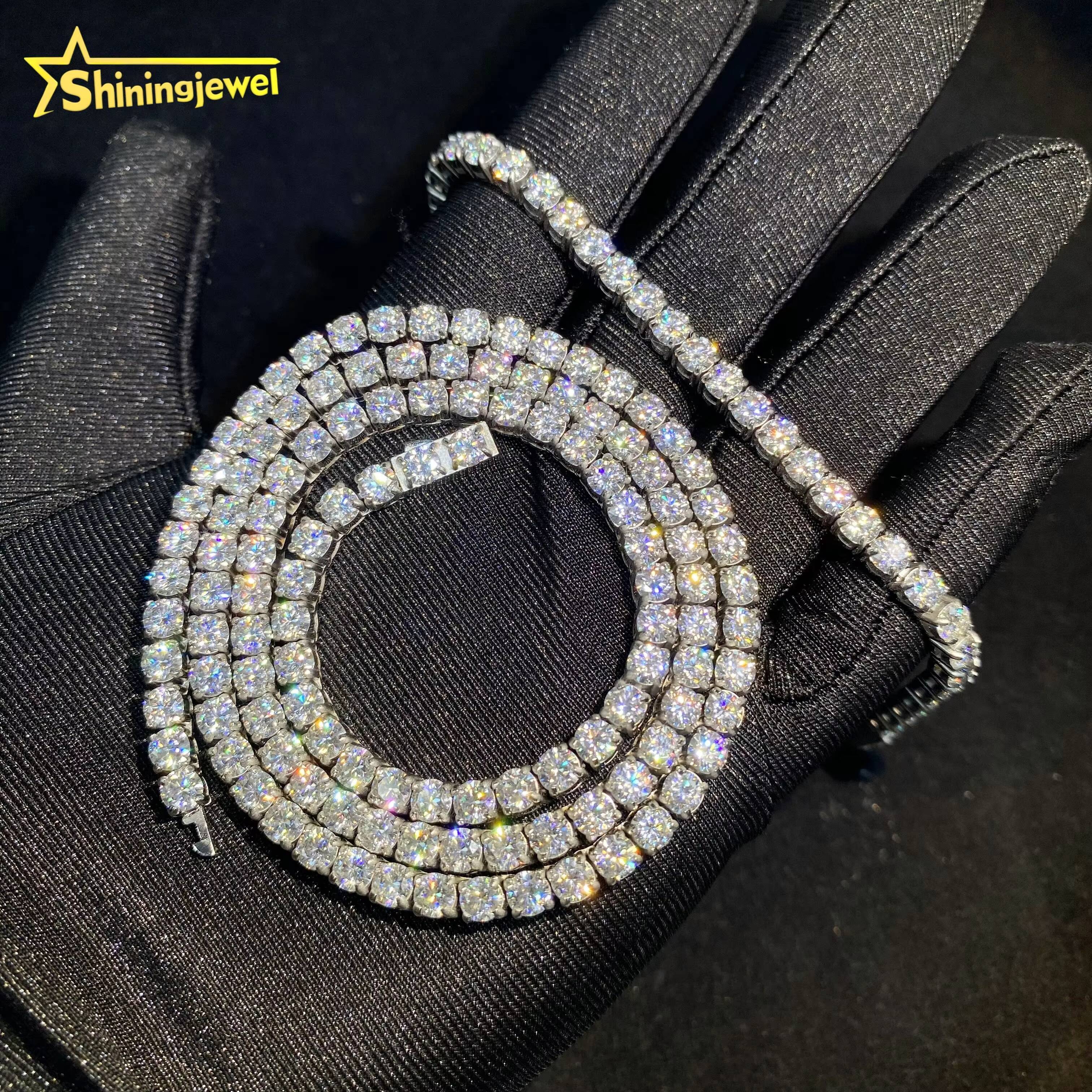 3mm 4mm Shining Diamond Bracelet Hip Hop Moissanite Jewelry Iced Out VVS Moissanite Necklace 316L Tennis Chain
