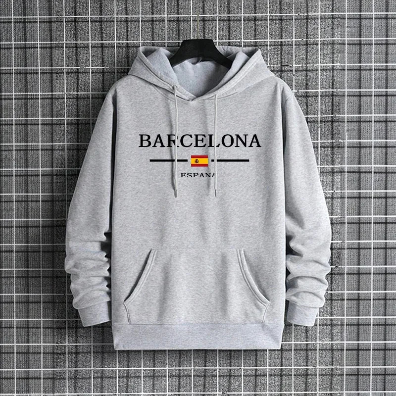 Barcelona Print Mens Hoodie Urban Streetwear Fashion Hip Hop Hooded Sweatshirt Autumn Winter Male Trendy Casual Streetwear Hoody 260309