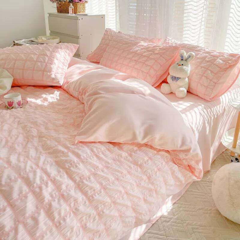 Check Bubble Fabric Pucker Duvet Pillowcase Bedding Set Bed Sheet Quilt Cover Single Queen King Size 4 Pieces Sets H260312
