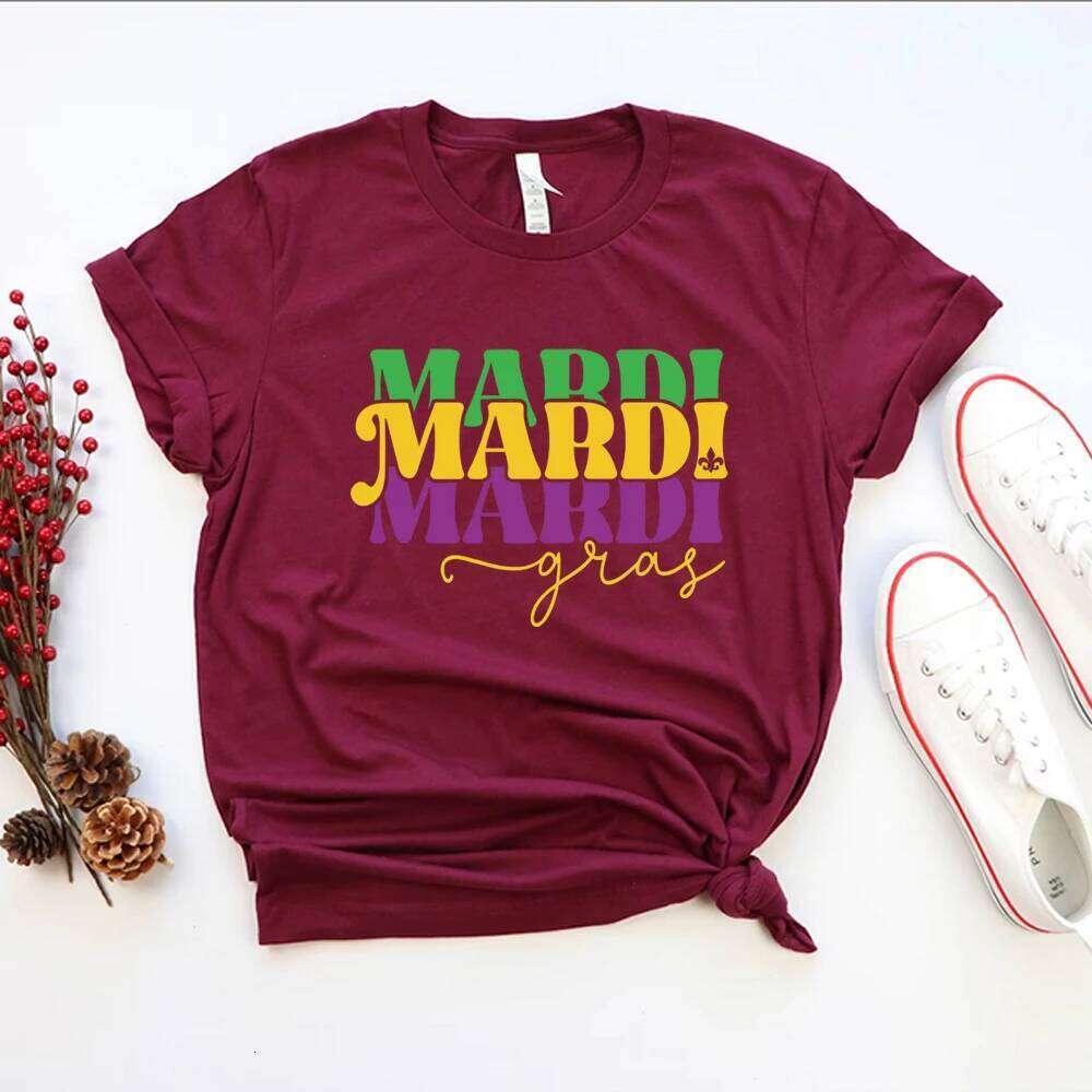 Shirt Mardi Gras Beads Shirts Fat Tuesday Tshirt Women Clothing Unisex Short Sleeves Casual Tops Y2k Clothes Z260312