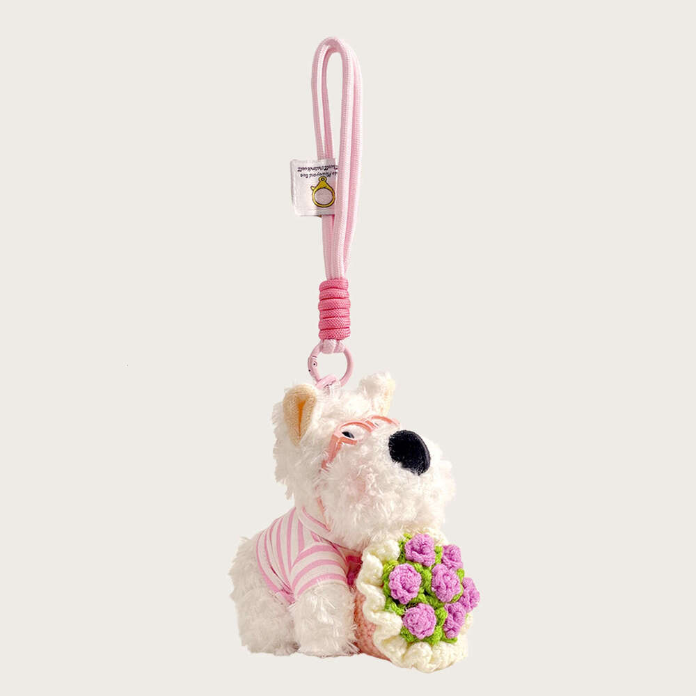 2025 New Plush Bouquet West Highland Dog Bag Pendant Cute Car Keychain Decoration for Girls