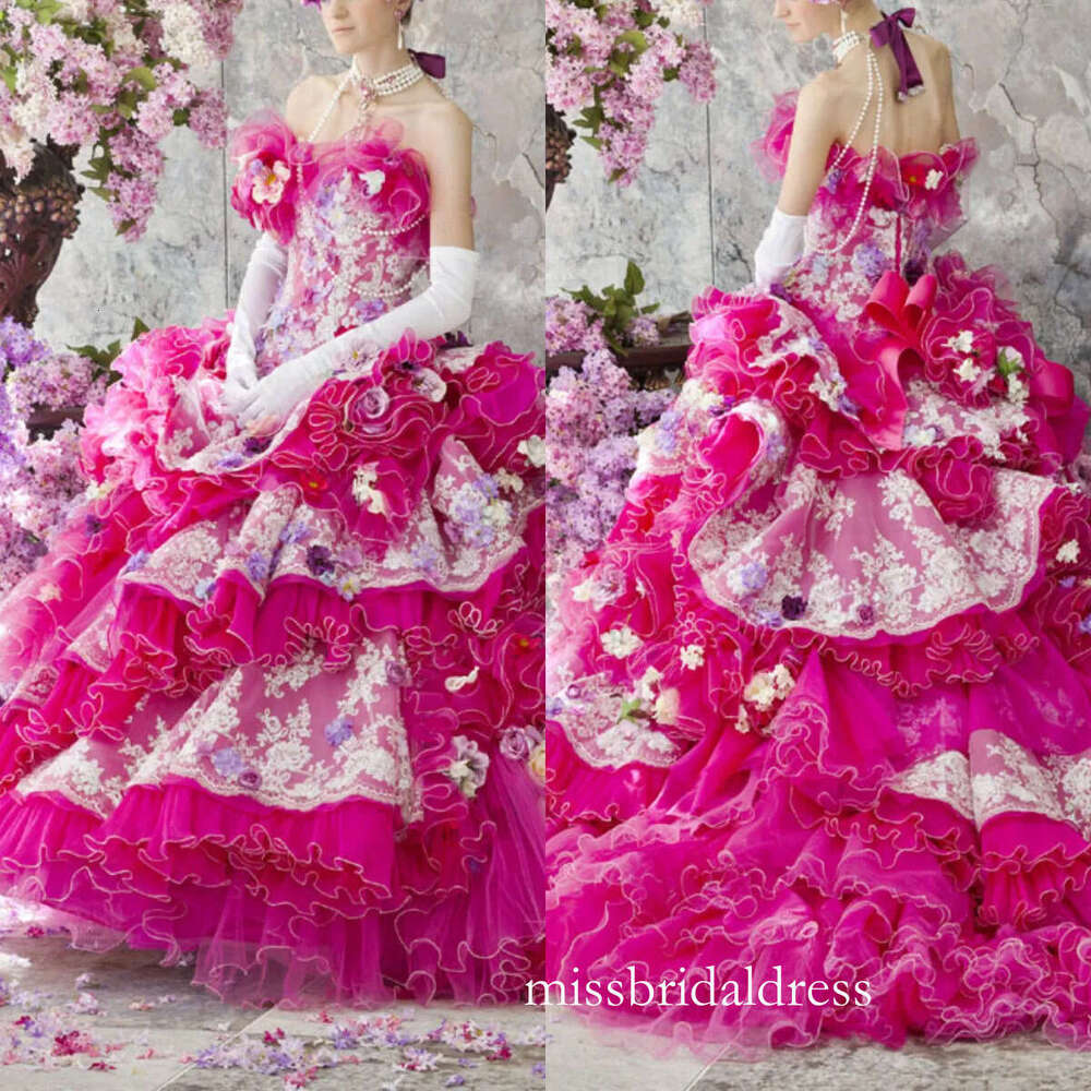 Stella De Libero Princess Dresses 3D Floral Appliques Flowers Tiered Skirts Bridal Ball Gowns Floor Length Ruffle Wedding Dress D0312