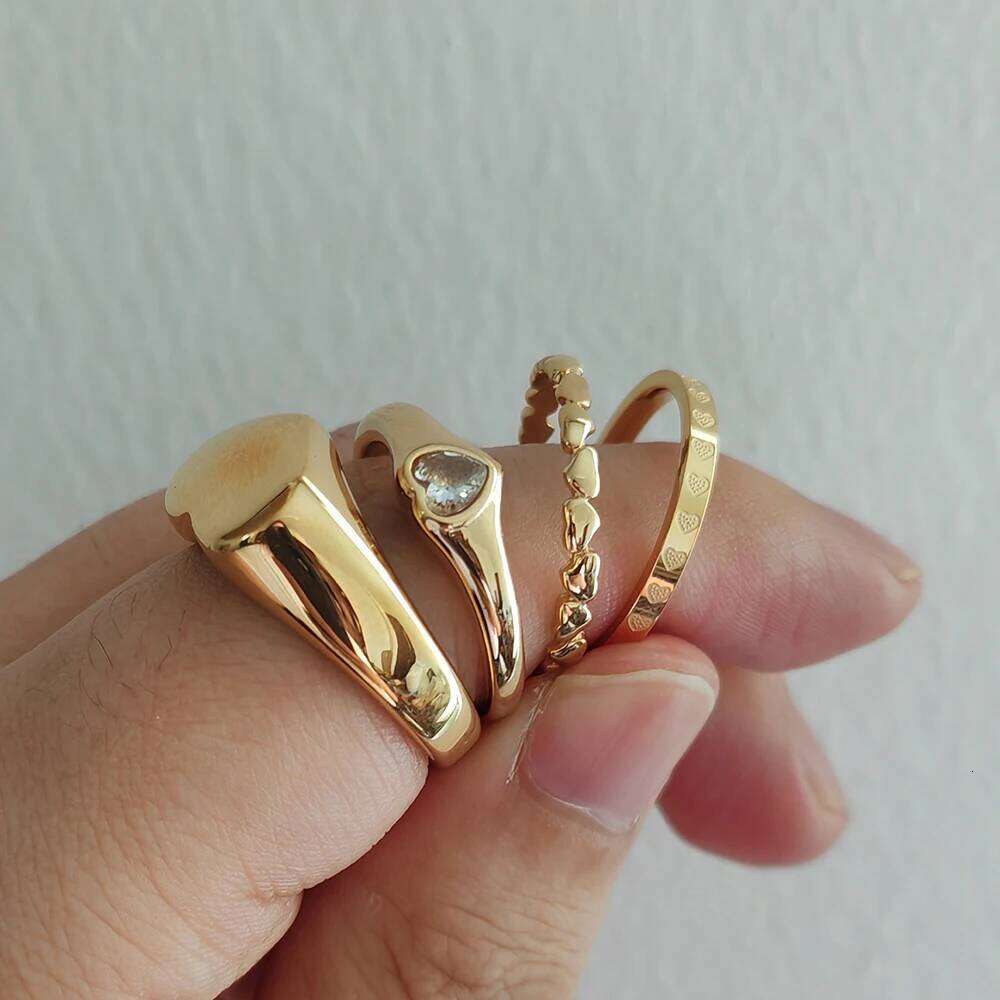 JHSL Simple Stainless Steel Heart Statement Rings for Women Gold Color Trendy Fashion Jewelry US Size 5 6 7 8 9 10 H260312
