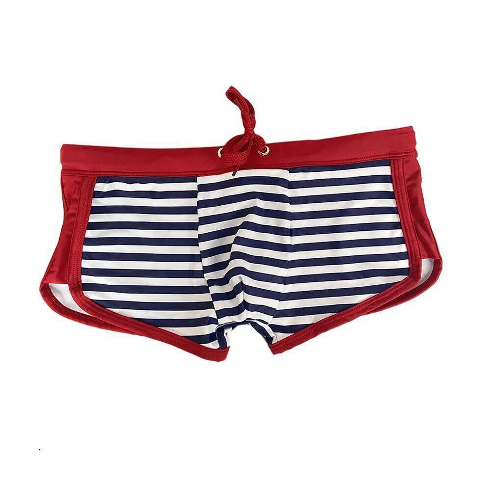 Men's boxer swim trunk striped side slit anti-embarrassing swimming trunks hot spring beach swimsuit Z260312