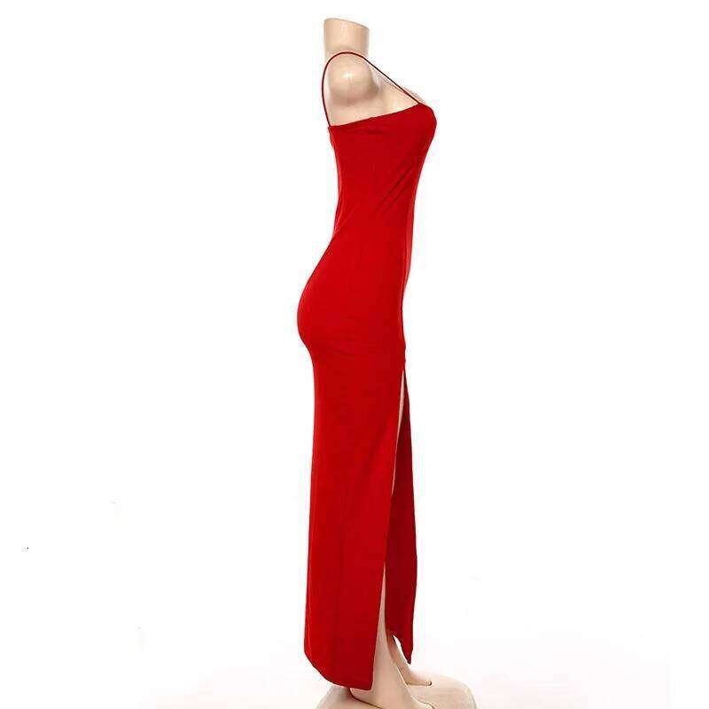 New Dresses 2025 Woman Fashion Slim Waist Solid Color Split Camisole Skirt C260312